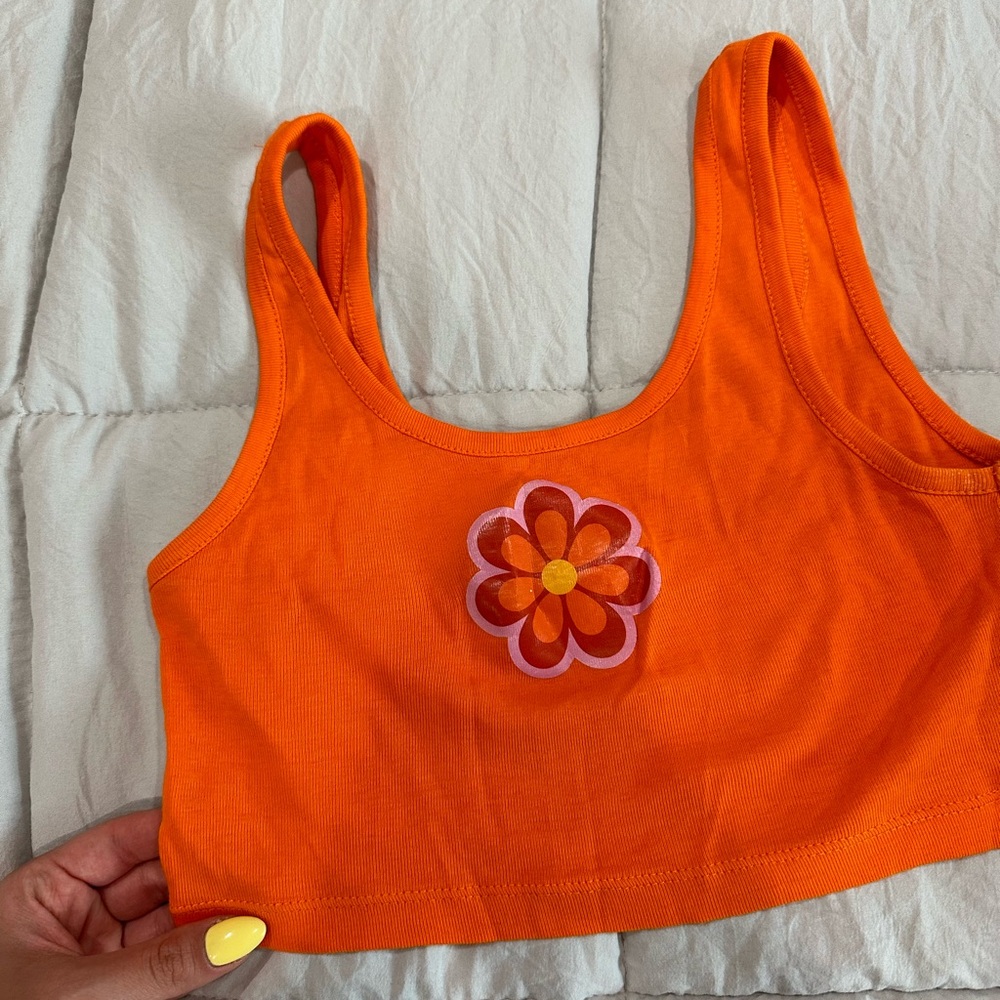 Orange Crop Top with Flower Design